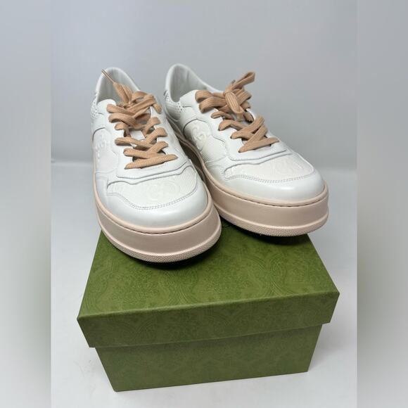 Gucci White Jumbo GG Embossed Leather Low Top Tennis Platform Sneaker size 42 - Picture 9 of 9